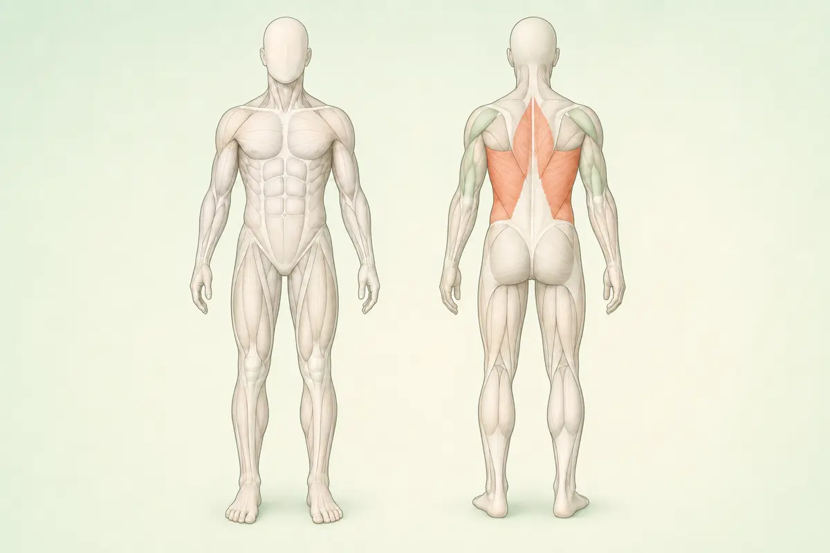 Sırt kas grubunun ön ve arka anatomik görünümü