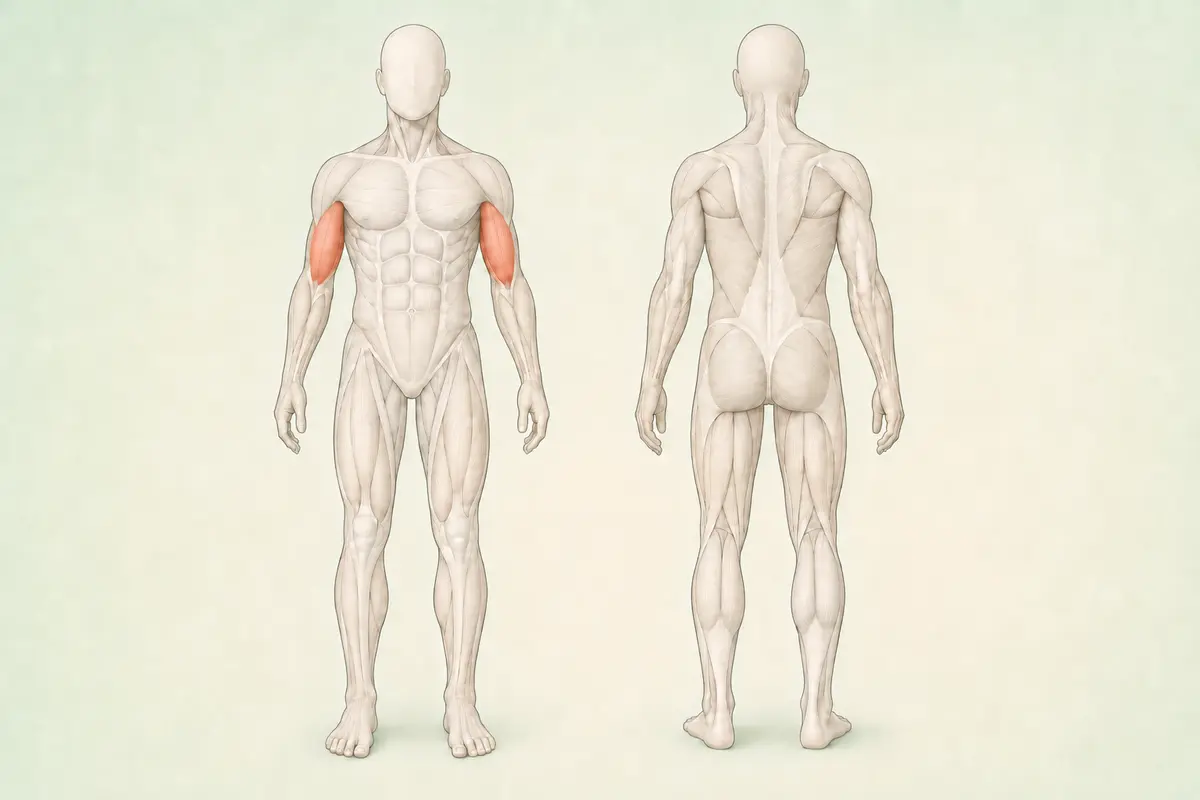 Biceps kas grubunun ön ve arka anatomik görünümü