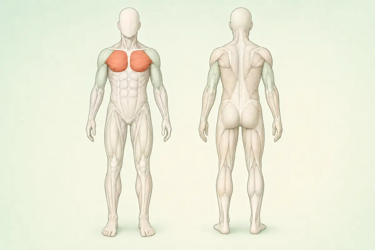Göğüs kas grubunun ön ve arka anatomik görünümü