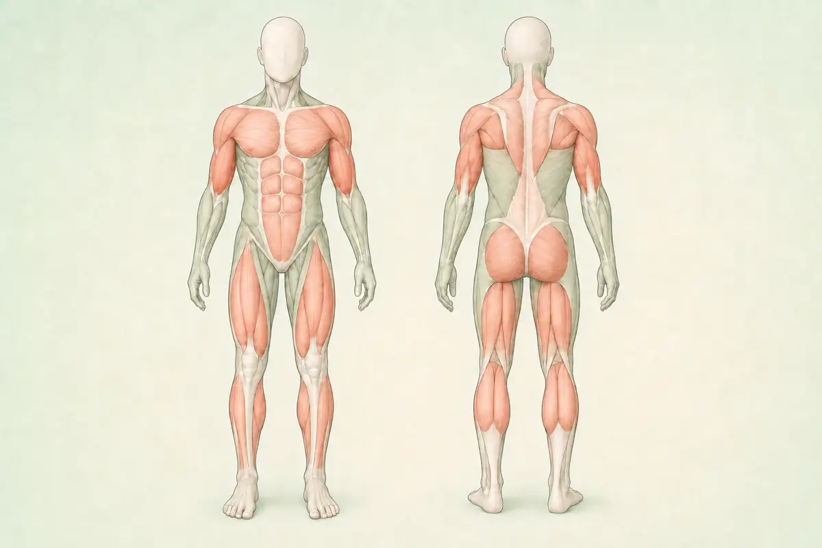 Kondisyon & Mobilite kas grubunun ön ve arka anatomik görünümü