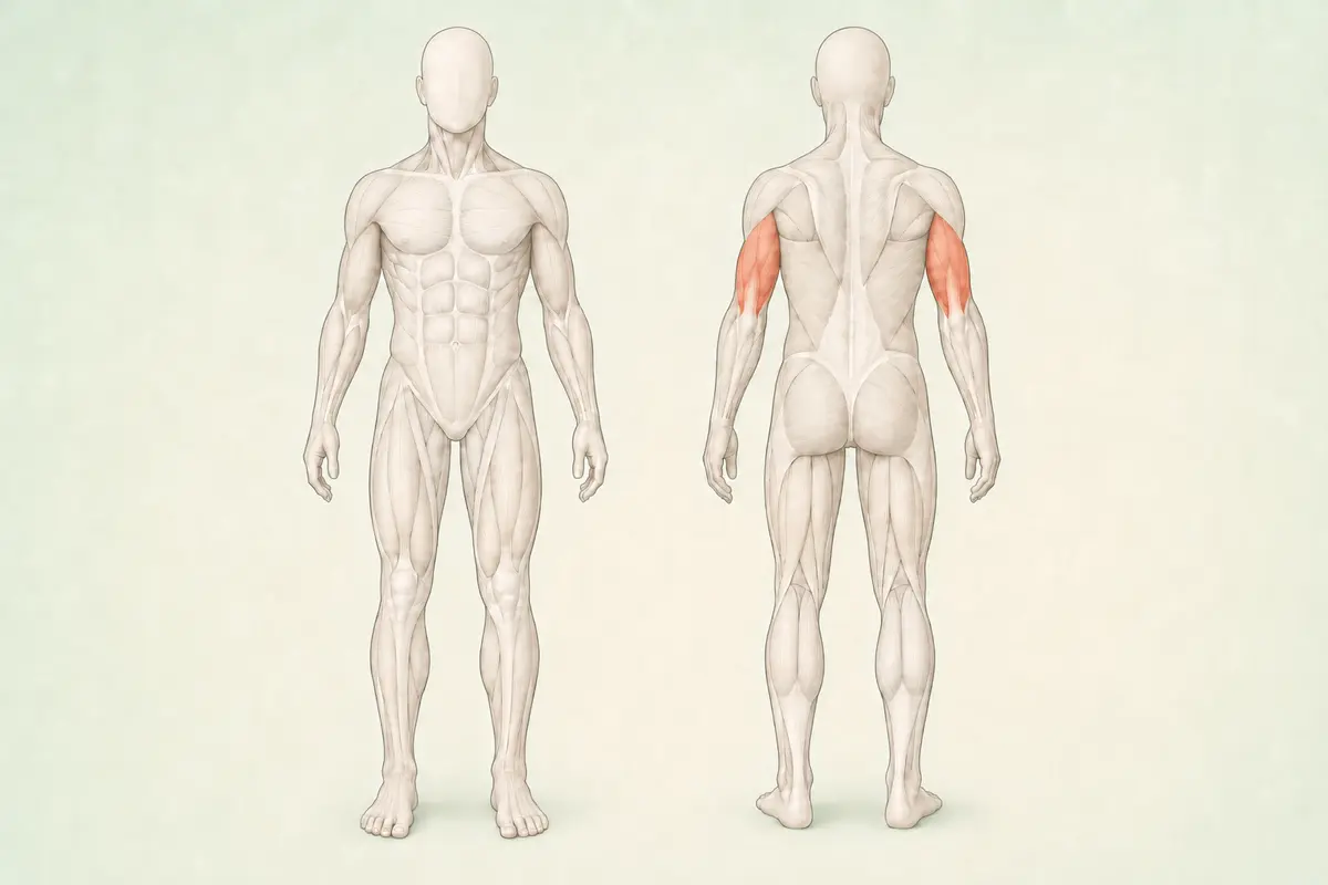 Triceps kas grubunun ön ve arka anatomik görünümü